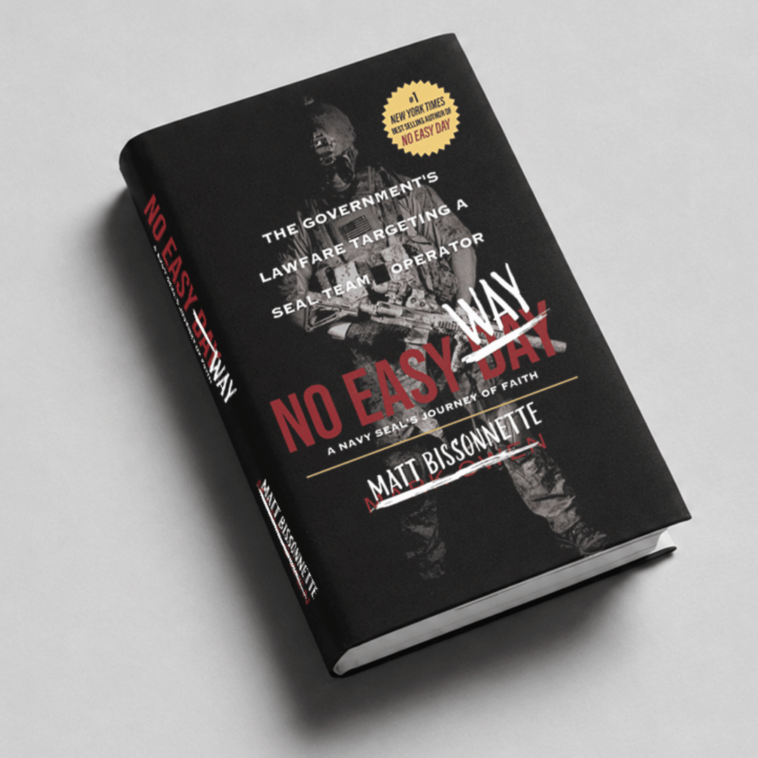 Book titled 'No Easy Way' by Matt Bissonnette on a gray background